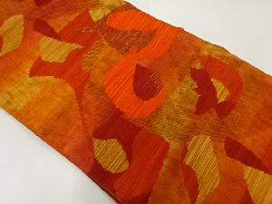 リサイクル　手織り紬落ち葉模様織出し名古屋帯